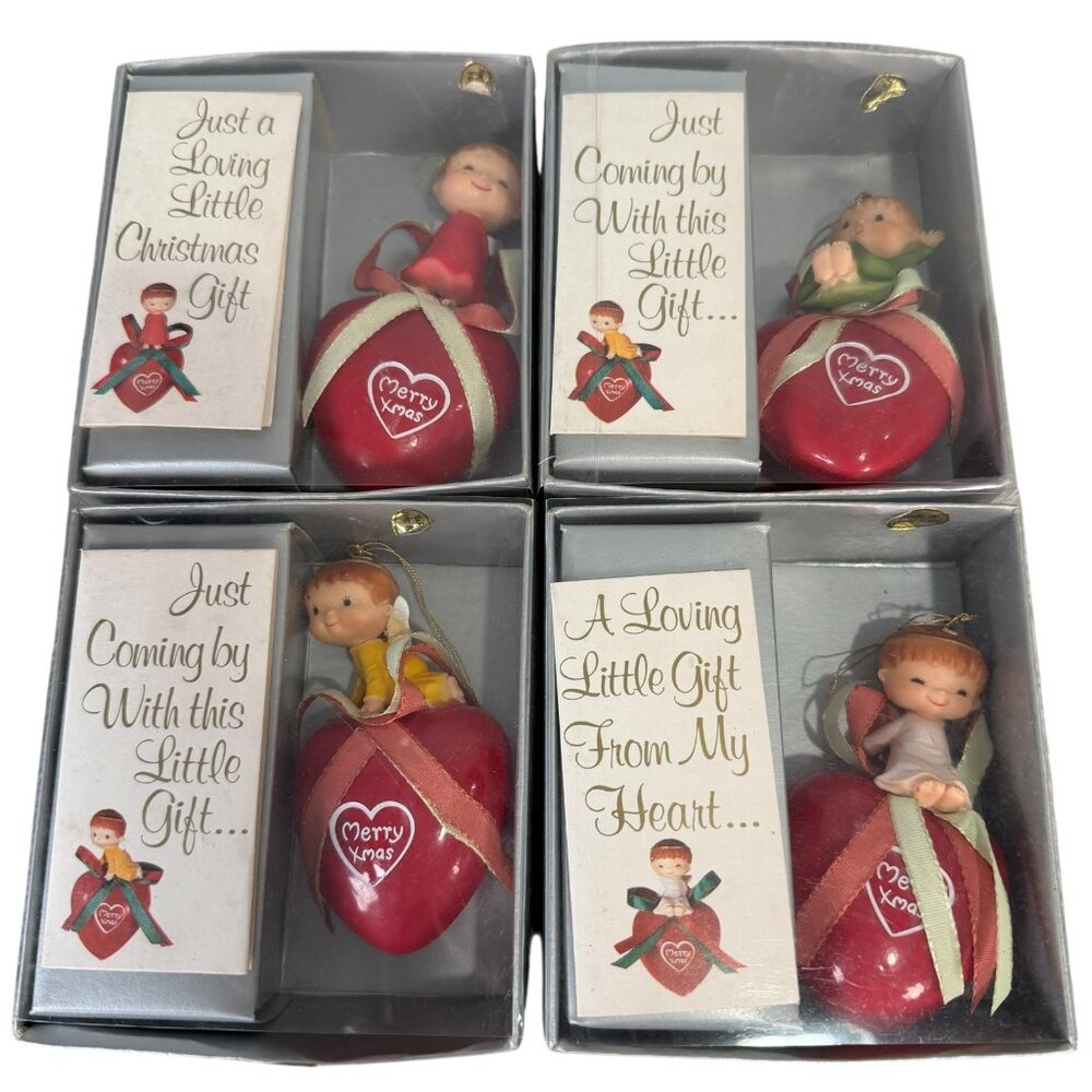 VINTAGE Christmas Ornament Child Angels Bradford Novelty Co. 1985 Lot of 4